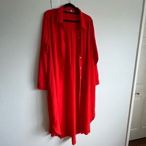 Red button up duster